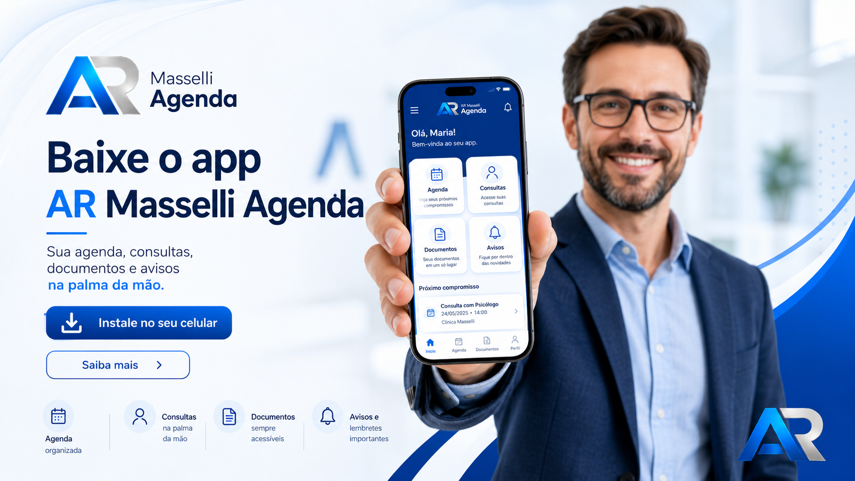 Baixe o aplicativo AR Masselli Agenda para Android ou iPhone.